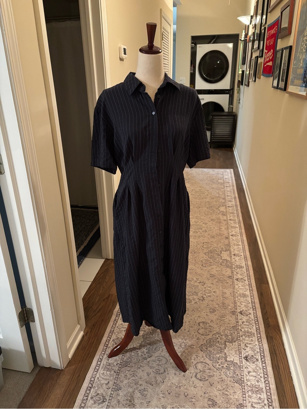 Primark Navy Pinstripe Midi Shirt Dress